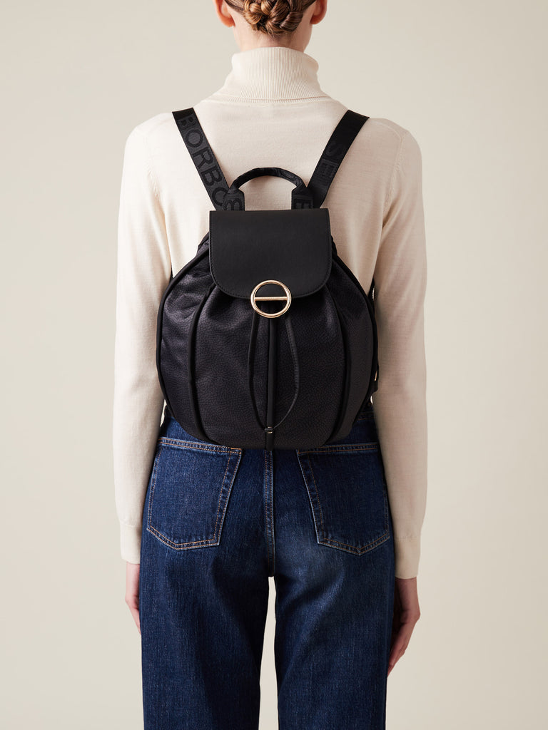 Recycled OP Fabric and Leather Backpack - COTTAGE BACKPACK - Borbonese