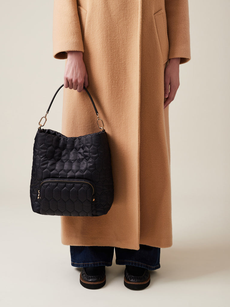 Recycled OP Fabric Shoulder Bag - HONEY MEDIUM BUCKET BAG - Borbonese