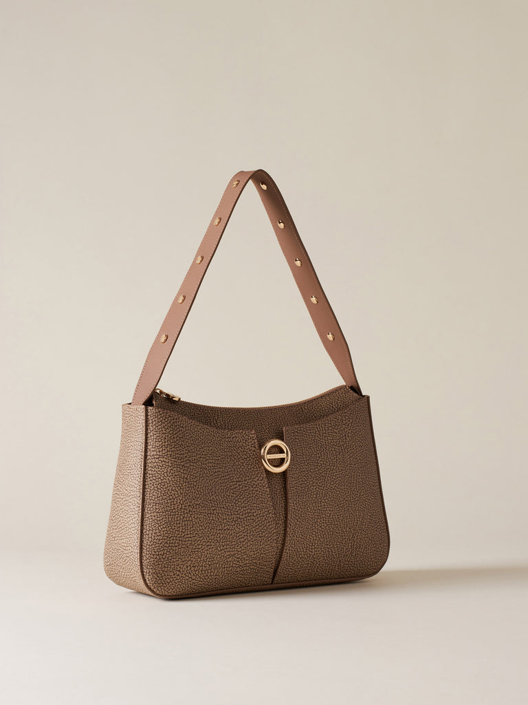 Borsa a spalla di Tela rivestita OP - TULIP BORSA HOBO MEDIUM - Borbonese