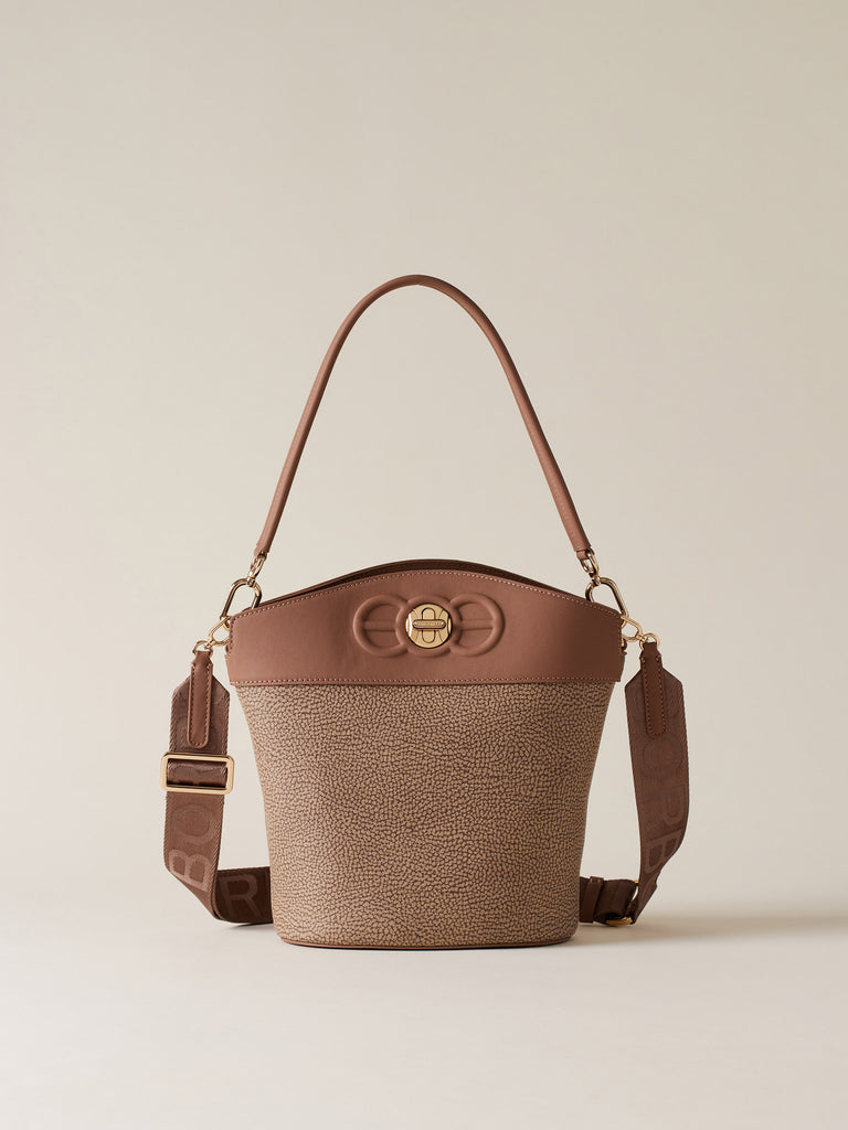 Borsa a spalla di Tela rivestita OP e pelle - MOONLIGHT BORSA SECCHIELLO  SMALL - Borbonese