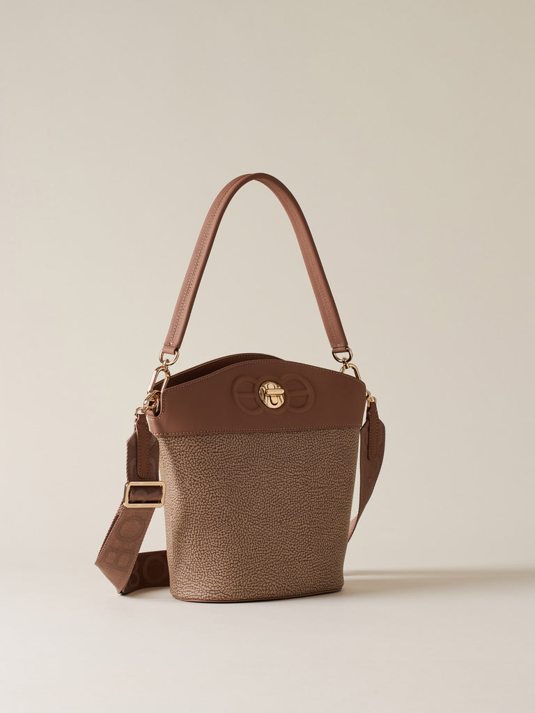 Borsa a spalla di Tela rivestita OP e pelle - MOONLIGHT BORSA SECCHIELLO  SMALL - Borbonese