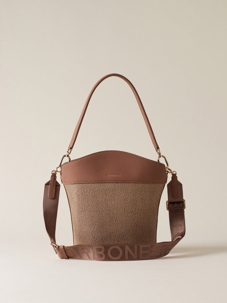 Borsa a spalla di Tela rivestita OP e pelle - MOONLIGHT BORSA SECCHIELLO  SMALL - Borbonese