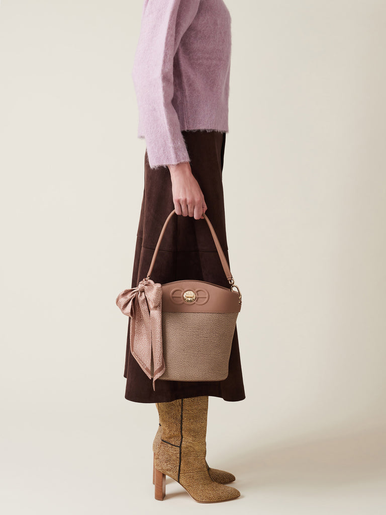 OP Coated Canvas and Leather Shoulder Bag - MOONLIGHT SMALL BUCKET BAG - Borbonese