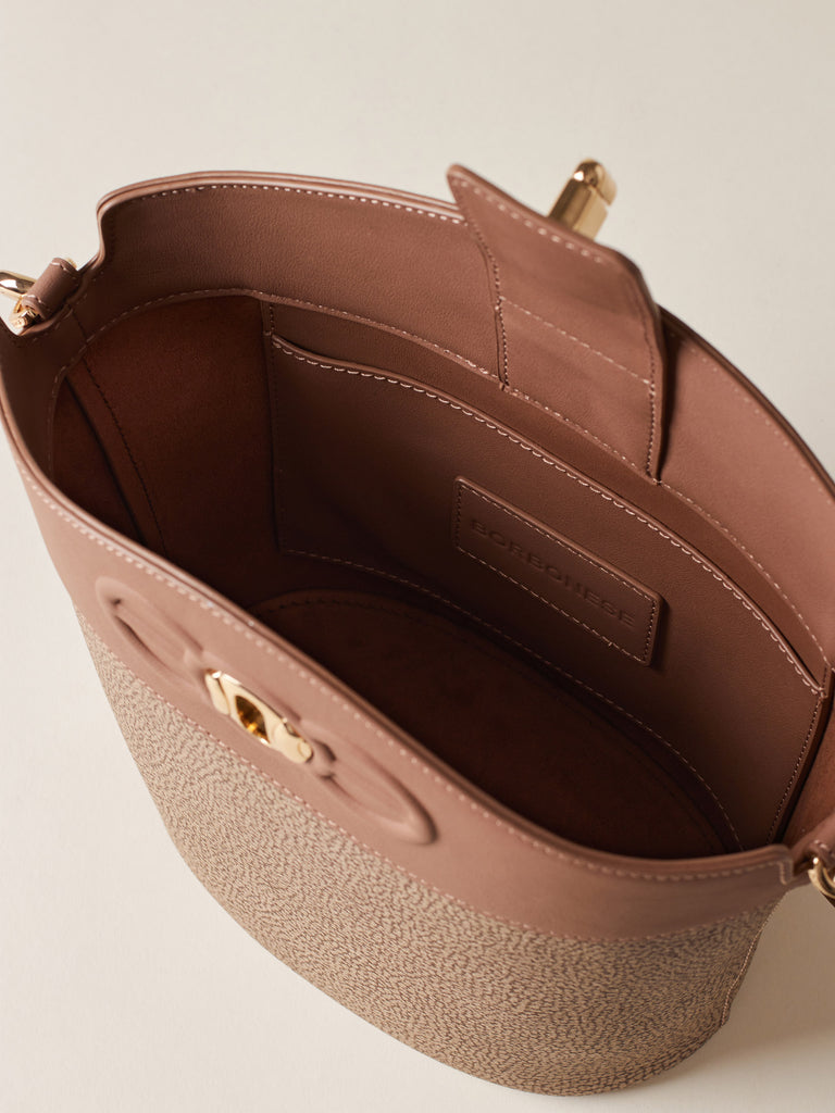 Borsa a spalla di Tela rivestita OP e pelle - MOONLIGHT BORSA SECCHIELLO  SMALL - Borbonese