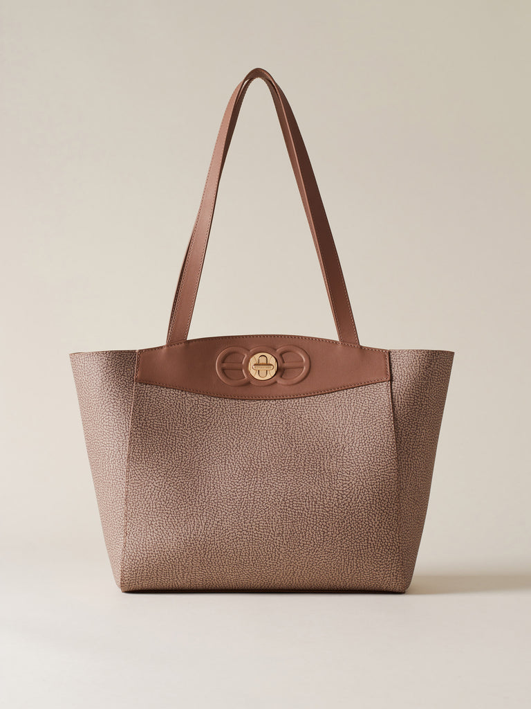 OP Coated Canvas and Leather Shoulder Bag - MOONLIGHT LARGE SHOPPER - Borbonese