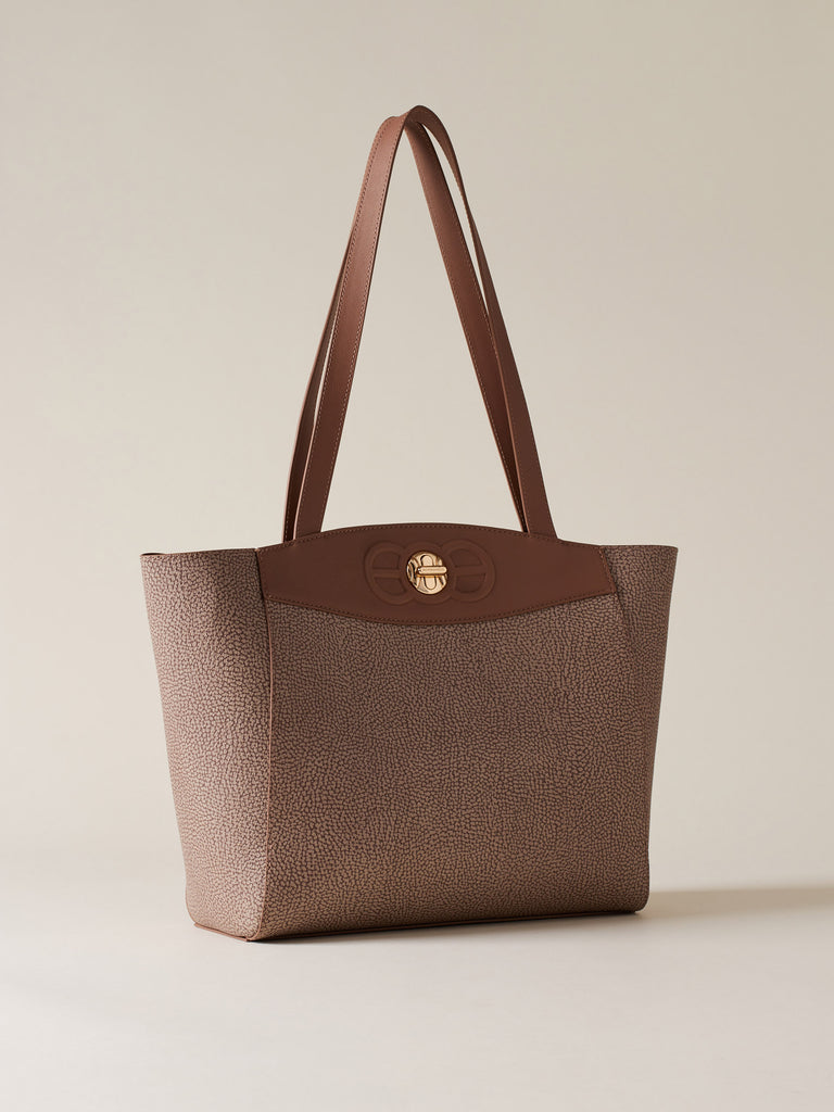 OP Coated Canvas and Leather Shoulder Bag - MOONLIGHT LARGE SHOPPER - Borbonese