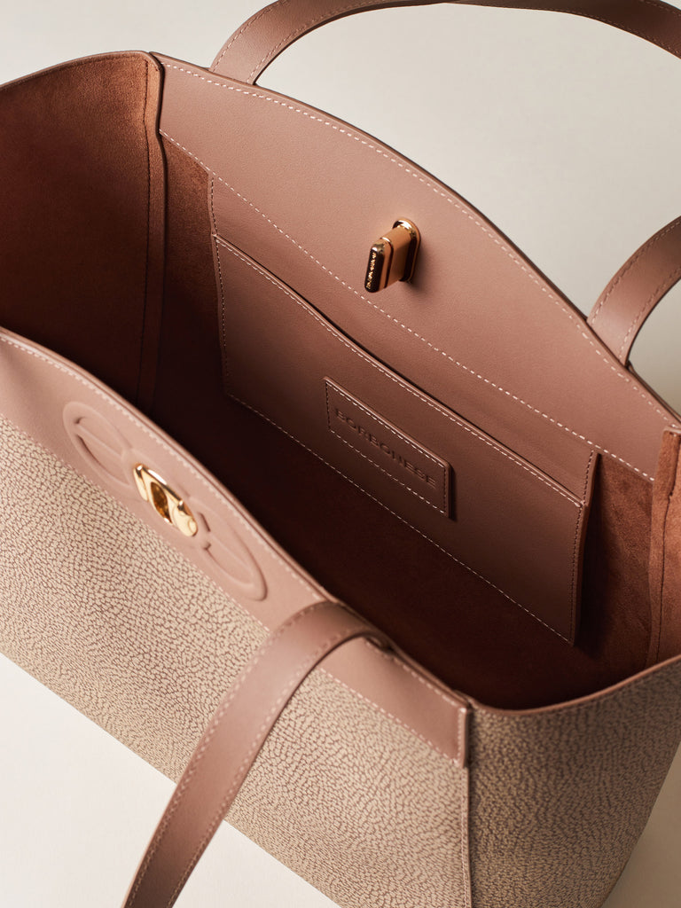 OP Coated Canvas and Leather Shoulder Bag - MOONLIGHT LARGE SHOPPER - Borbonese