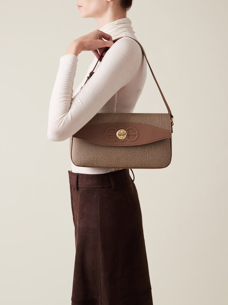 OP Coated Canvas and Leather Shoulder Bag - MOONLIGHT MEDIUM SHOULDER BAG - Borbonese