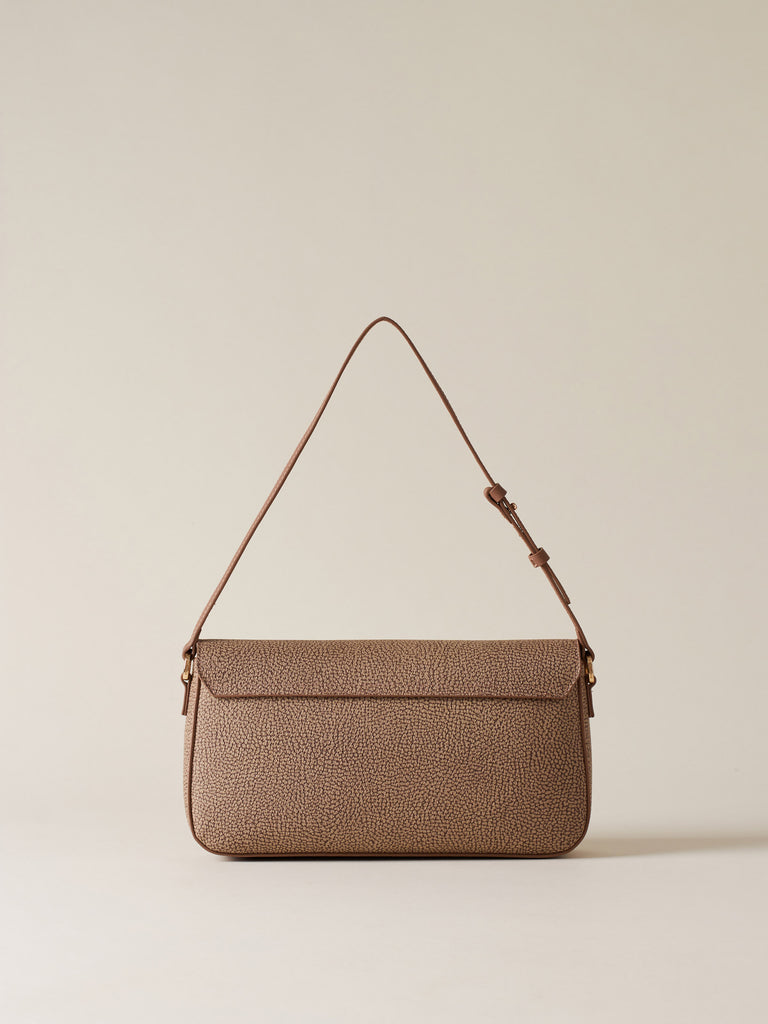 Borsa a spalla di Tela rivestita OP e pelle - MOONLIGHT BORSA A SPALLA MEDIUM - Borbonese