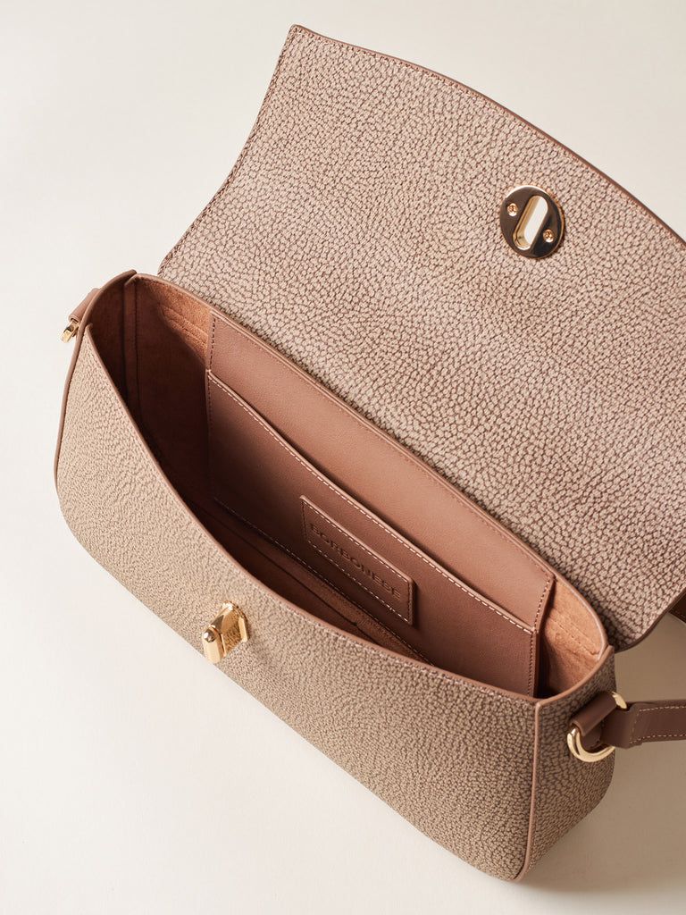 Borsa a spalla di Tela rivestita OP e pelle - MOONLIGHT BORSA A SPALLA MEDIUM - Borbonese