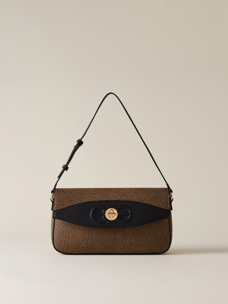 Borsa a spalla di Tela rivestita OP e pelle - MOONLIGHT BORSA A SPALLA MEDIUM - Borbonese