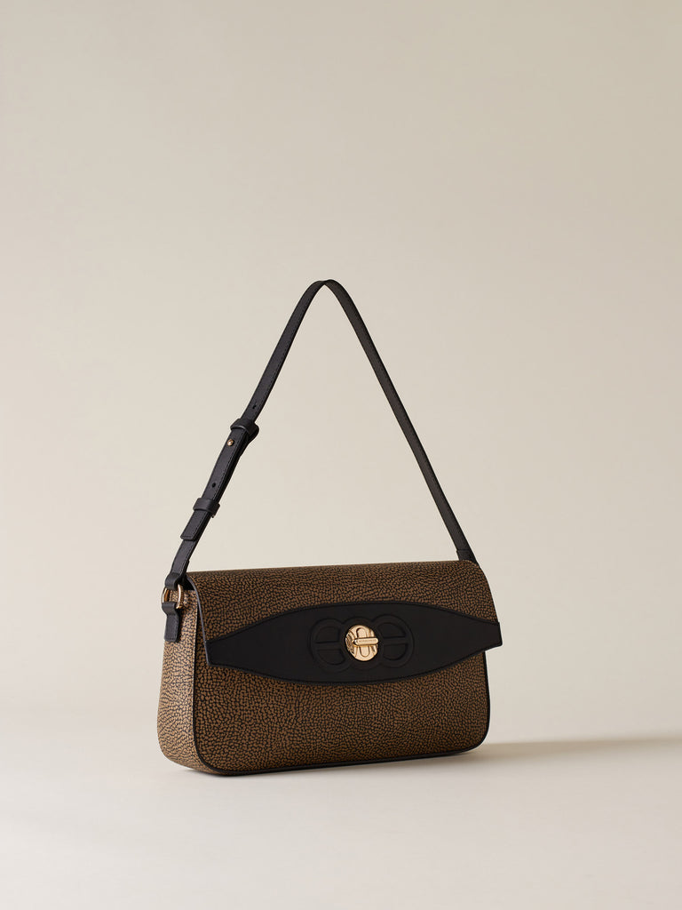 Borsa a spalla di Tela rivestita OP e pelle - MOONLIGHT BORSA A SPALLA MEDIUM - Borbonese