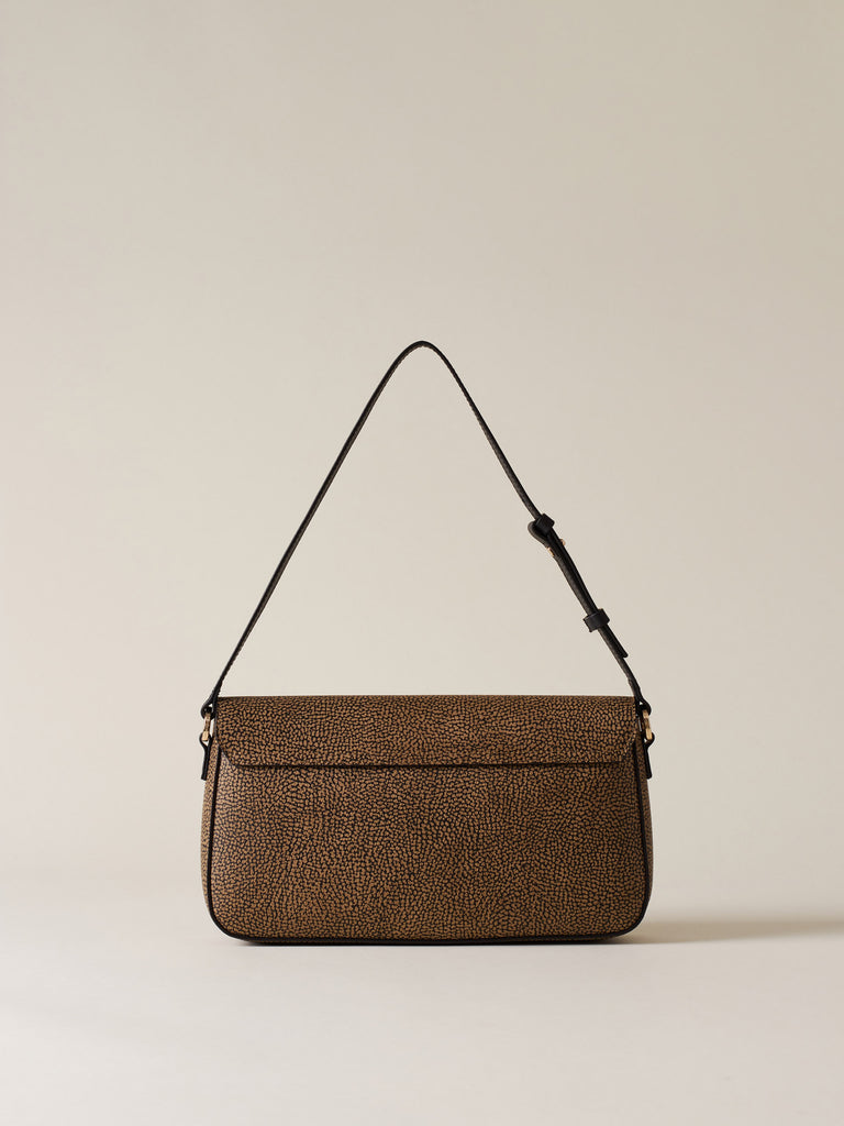 Borsa a spalla di Tela rivestita OP e pelle - MOONLIGHT BORSA A SPALLA MEDIUM - Borbonese