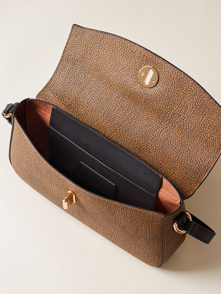 Borsa a spalla di Tela rivestita OP e pelle - MOONLIGHT BORSA A SPALLA MEDIUM - Borbonese