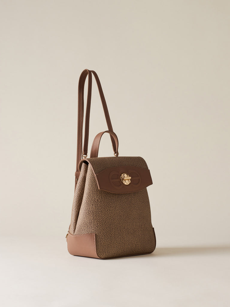 OP Coated Canvas and Leather Backpack - MOONLIGHT SMALL BACKPACK - Borbonese