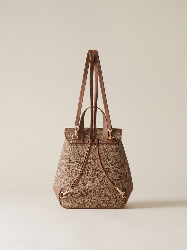 OP Coated Canvas and Leather Backpack - MOONLIGHT SMALL BACKPACK - Borbonese