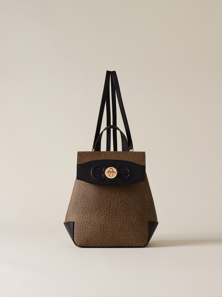 OP Coated Canvas and Leather Backpack - MOONLIGHT SMALL BACKPACK - Borbonese