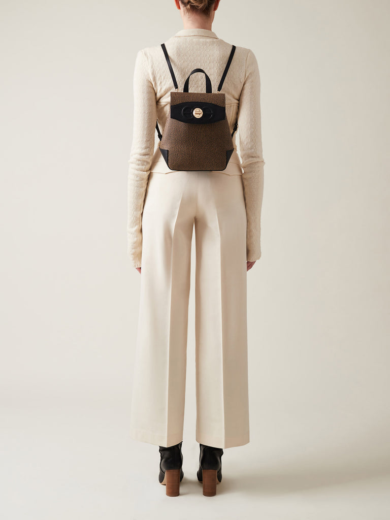 OP Coated Canvas and Leather Backpack - MOONLIGHT SMALL BACKPACK - Borbonese