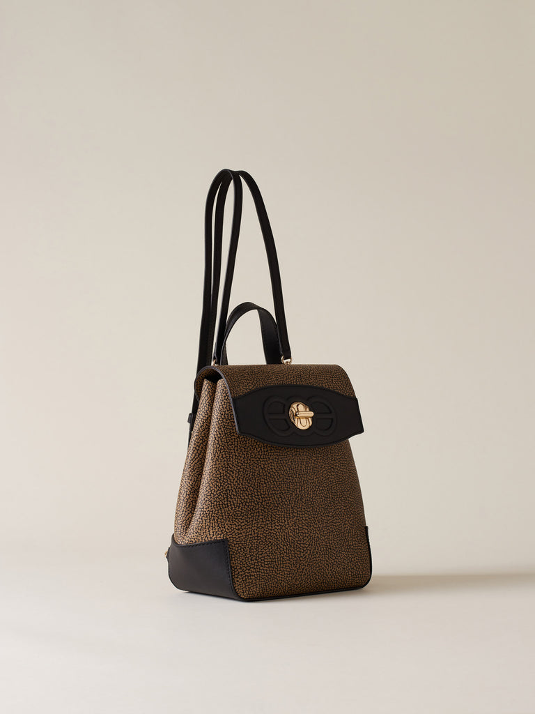 OP Coated Canvas and Leather Backpack - MOONLIGHT SMALL BACKPACK - Borbonese