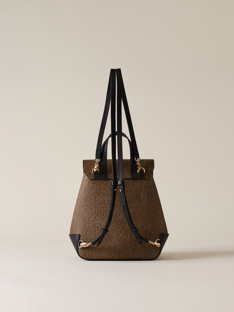 OP Coated Canvas and Leather Backpack - MOONLIGHT SMALL BACKPACK - Borbonese