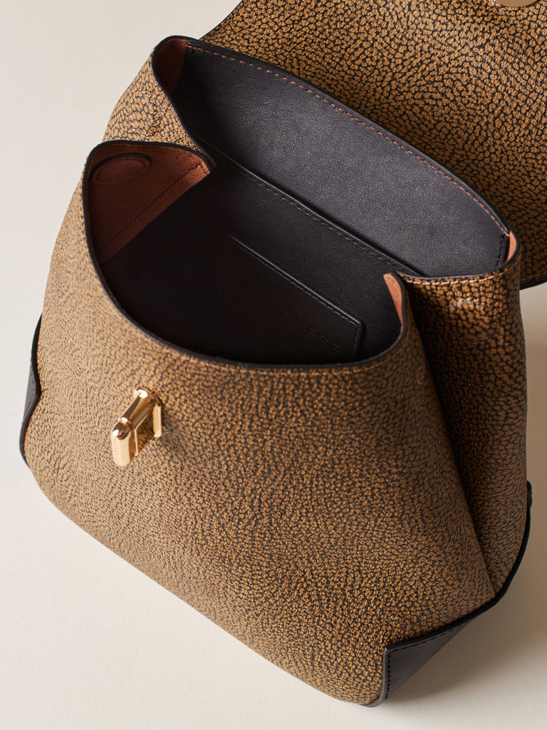 OP Coated Canvas and Leather Backpack - MOONLIGHT SMALL BACKPACK - Borbonese