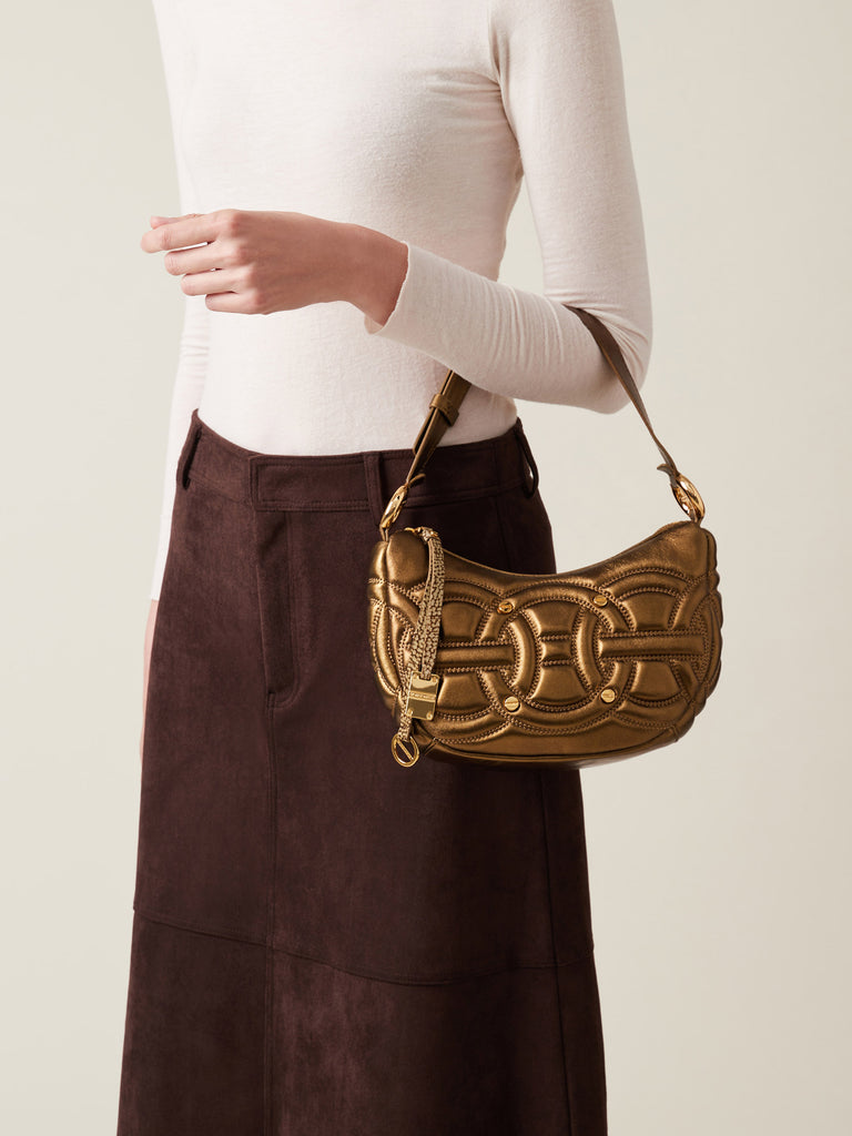 Laminated Leather Shoulder Bag - RONDO’ SMALL HOBO BAG - Borbonese