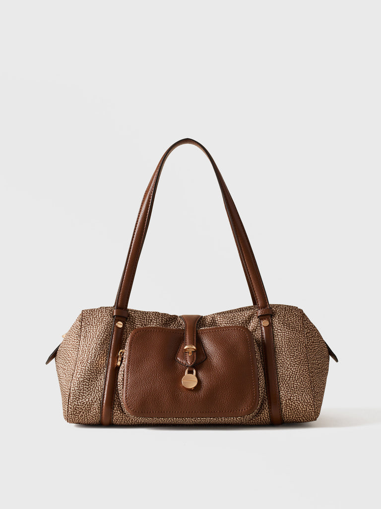 Borsa a spalla in tessuto riciclato Op e Pelle - POCHE BAULETTO MEDIUM - Borbonese