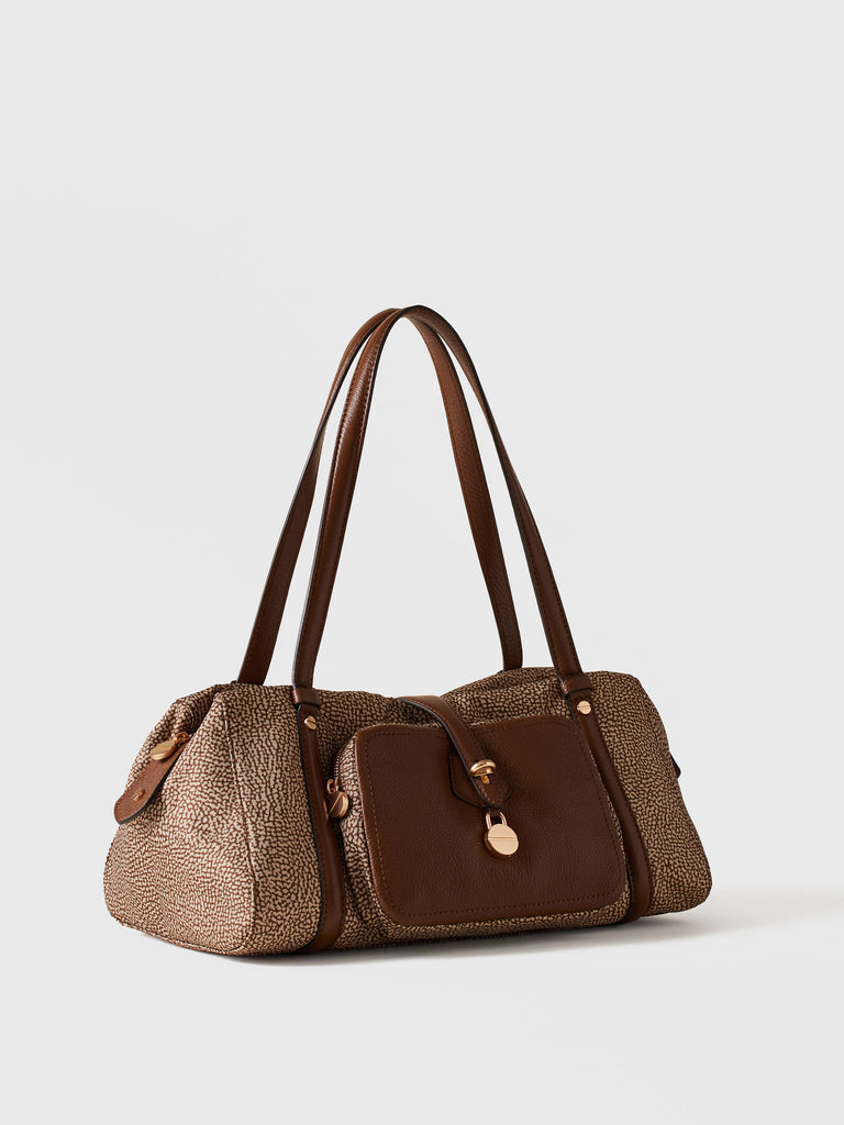 Borsa a spalla in tessuto riciclato Op e Pelle - POCHE BAULETTO MEDIUM - Borbonese