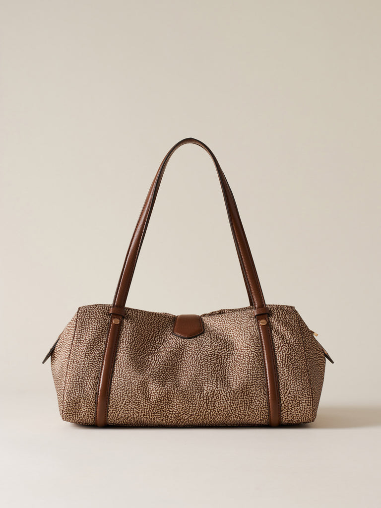 Op Recyled fabric and Leather Shoulder bag - POCHE BOWLER BAG MEDIUM - Borbonese