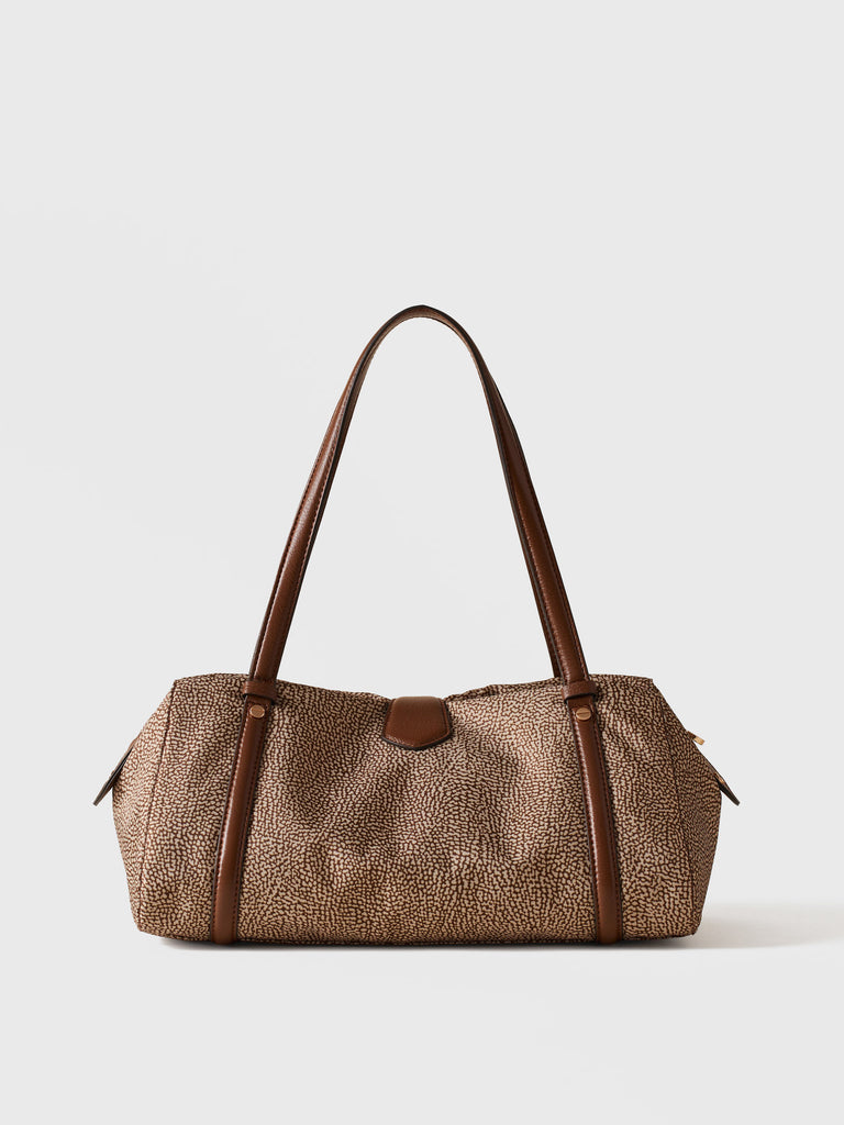 Op Recyled fabric and Leather Shoulder bag - POCHE BOWLER BAG MEDIUM - Borbonese