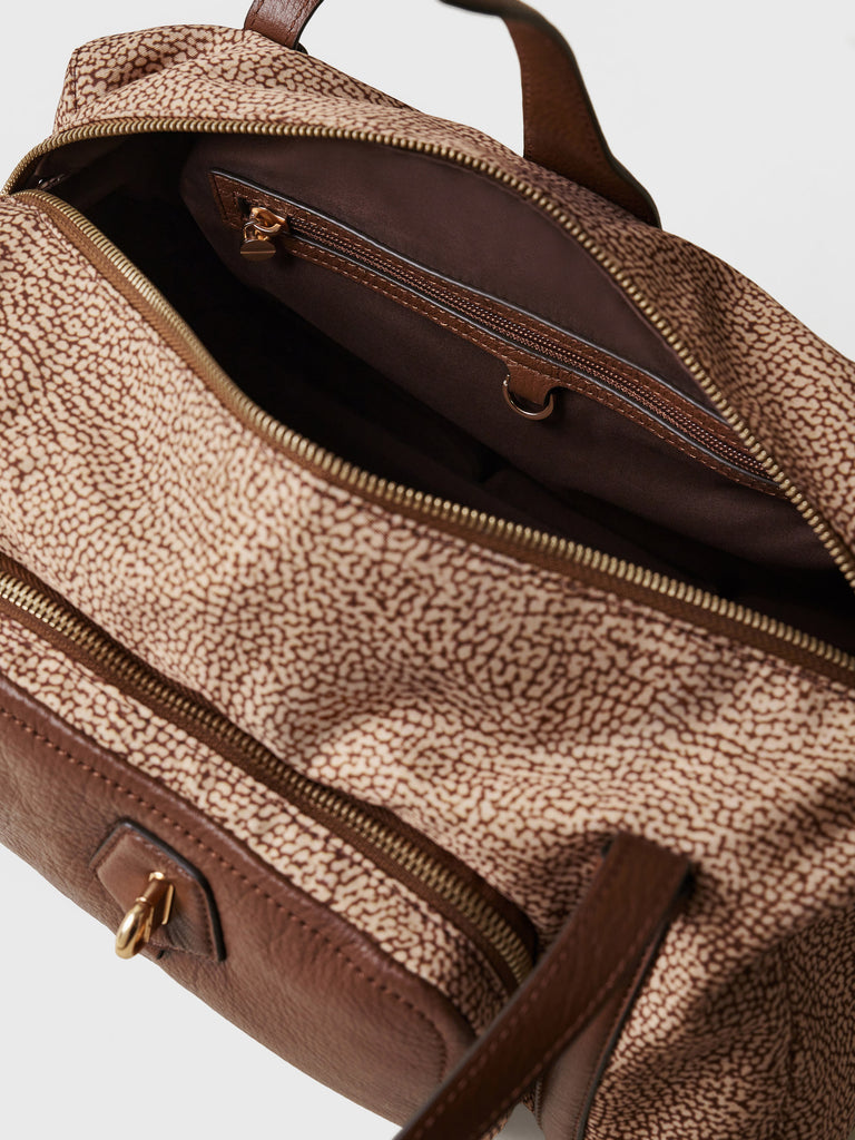 Borsa a spalla in tessuto riciclato Op e Pelle - POCHE BAULETTO MEDIUM - Borbonese