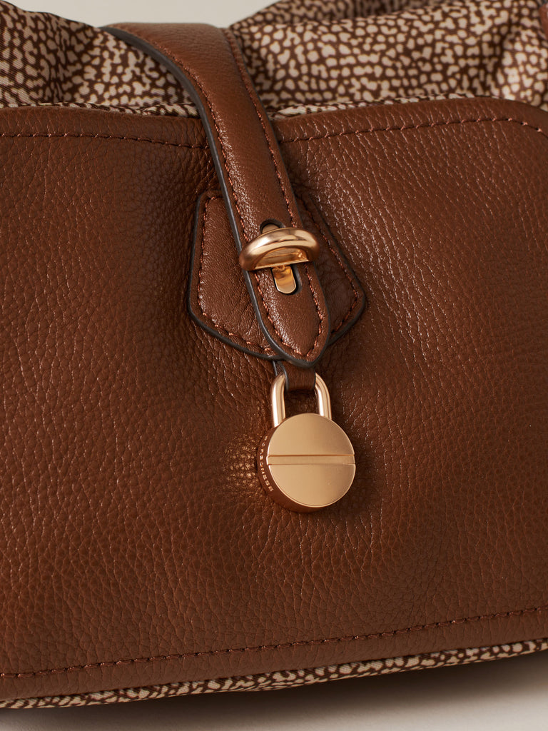 Op Recyled fabric and Leather Shoulder bag - POCHE BOWLER BAG MEDIUM - Borbonese