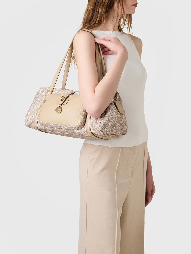 Op Recyled fabric and Leather Shoulder bag - POCHE BOWLER BAG MEDIUM - Borbonese