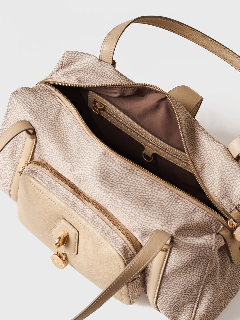 Op Recyled fabric and Leather Shoulder bag - POCHE BOWLER BAG MEDIUM - Borbonese