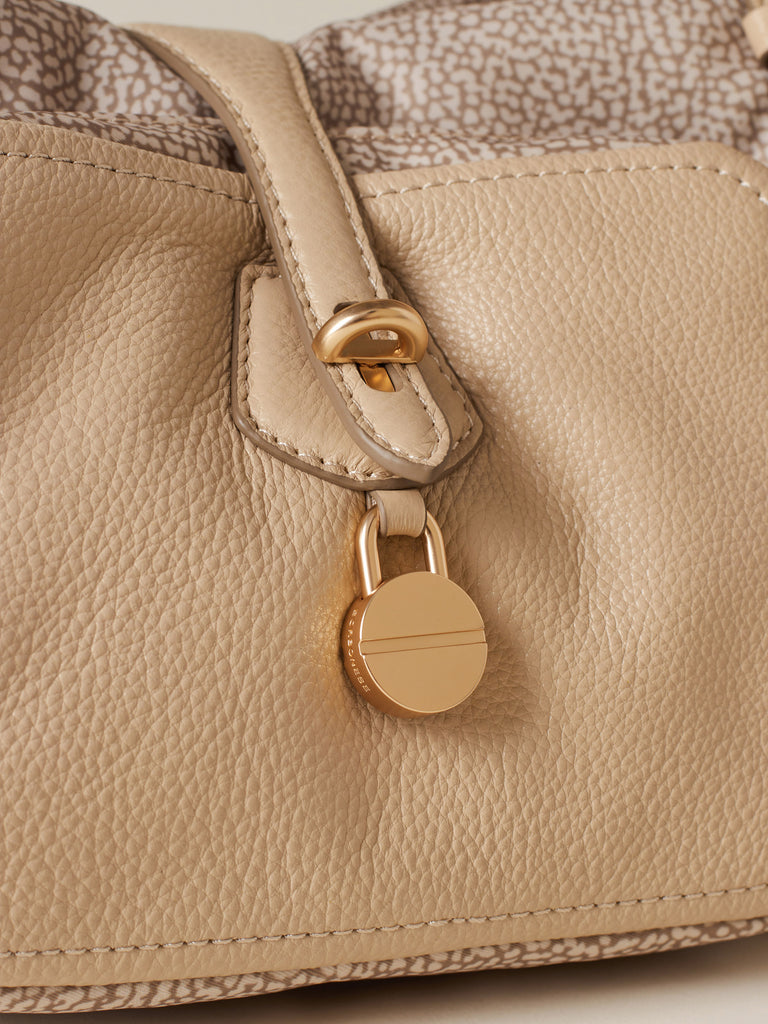 Op Recyled fabric and Leather Shoulder bag - POCHE BOWLER BAG MEDIUM - Borbonese