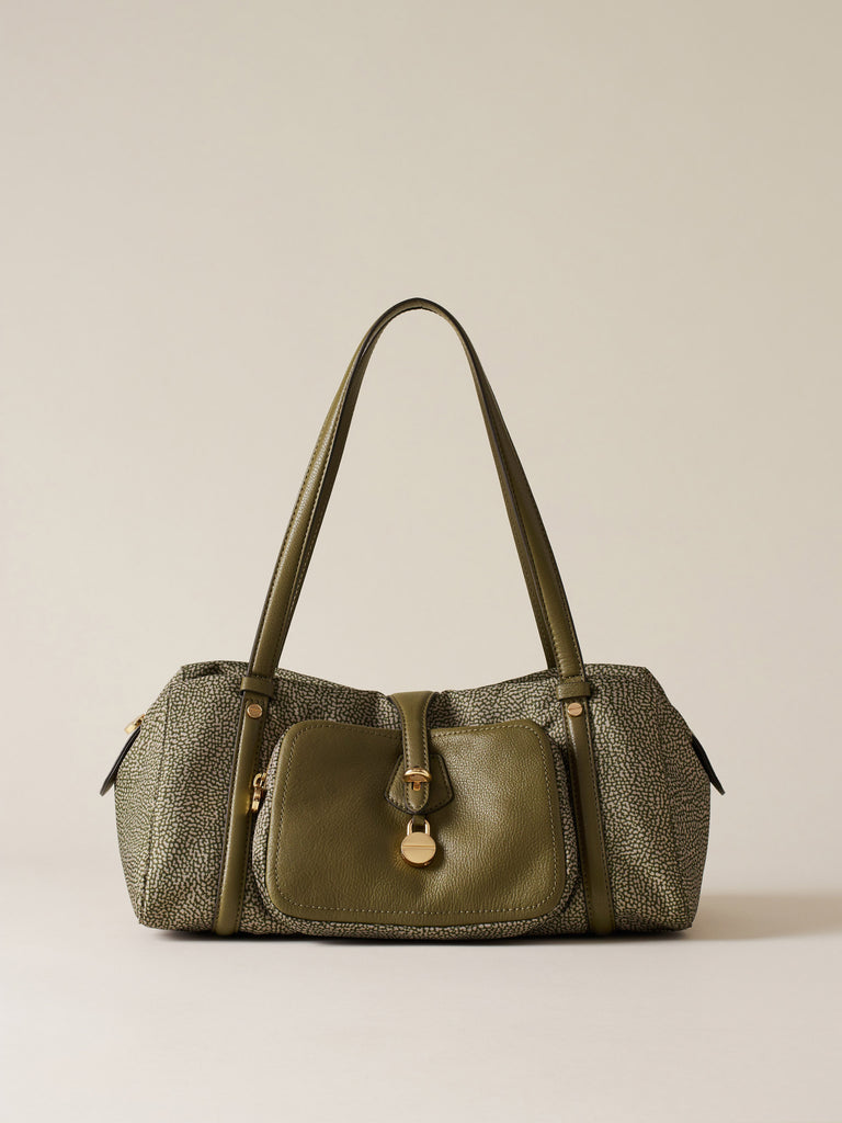 Op Recyled fabric and Leather Shoulder bag - POCHE BOWLER BAG MEDIUM - Borbonese