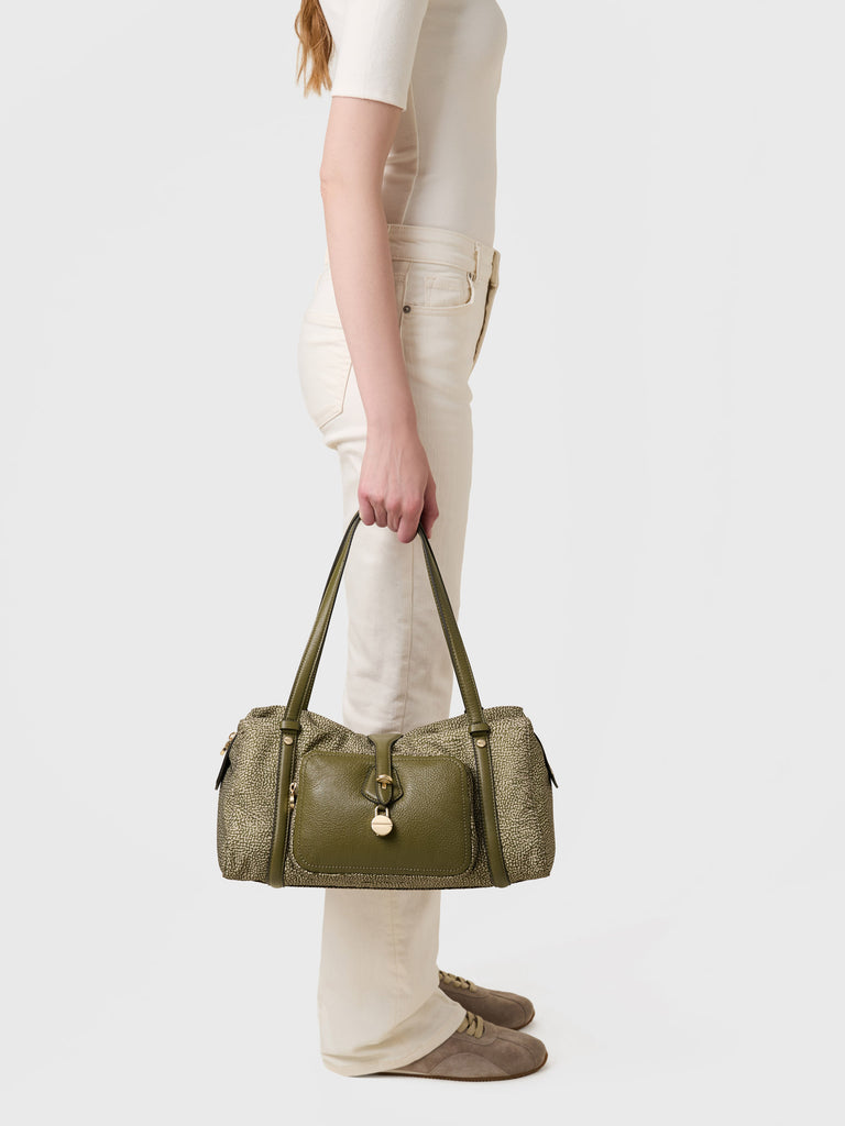 Op Recyled fabric and Leather Shoulder bag - POCHE BOWLER BAG MEDIUM - Borbonese