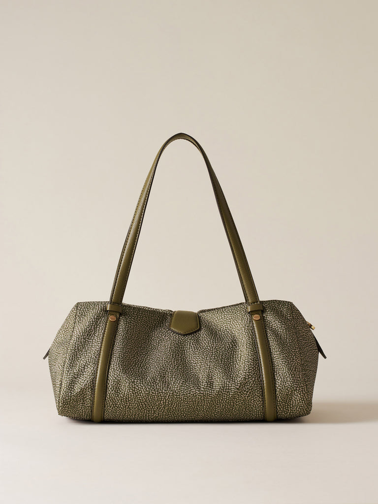 Op Recyled fabric and Leather Shoulder bag - POCHE BOWLER BAG MEDIUM - Borbonese