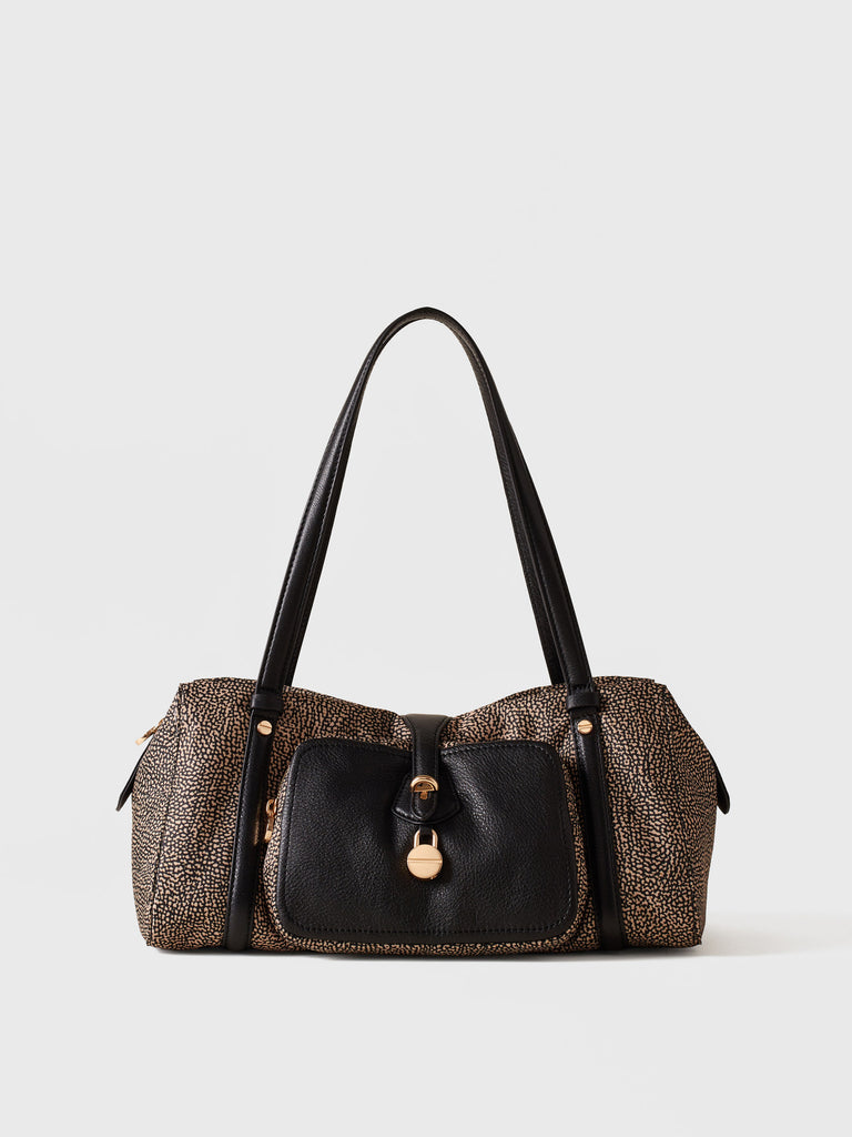 Op Recyled fabric and Leather Shoulder bag - POCHE BOWLER BAG MEDIUM - Borbonese
