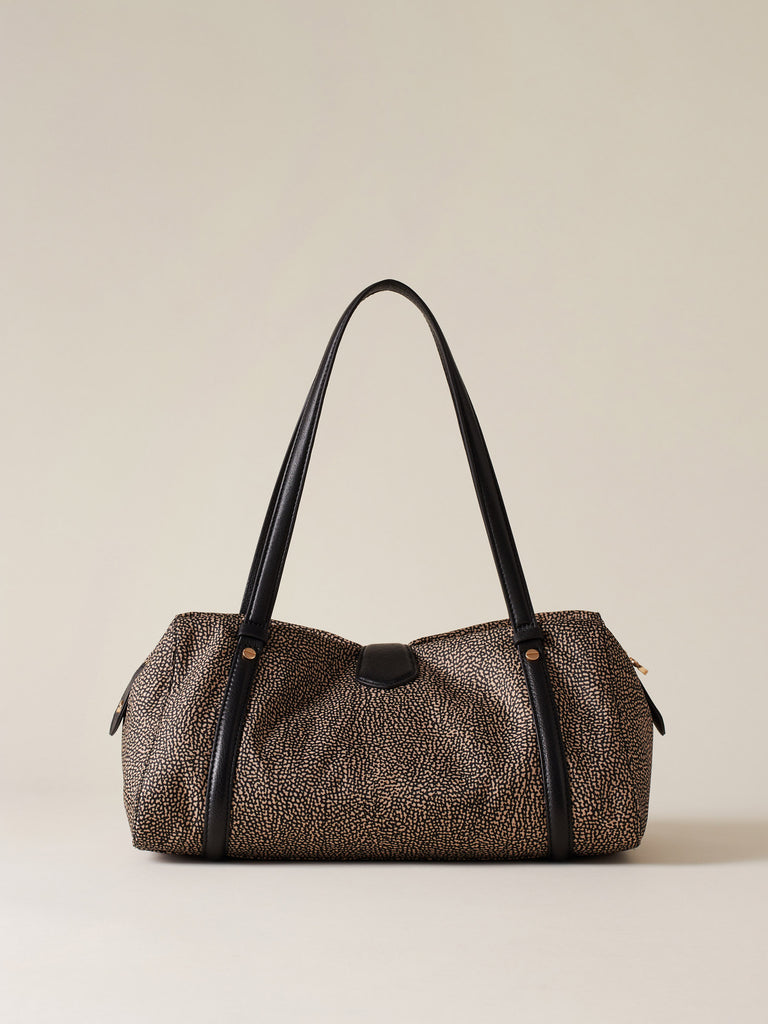 Op Recyled fabric and Leather Shoulder bag - POCHE BOWLER BAG MEDIUM - Borbonese