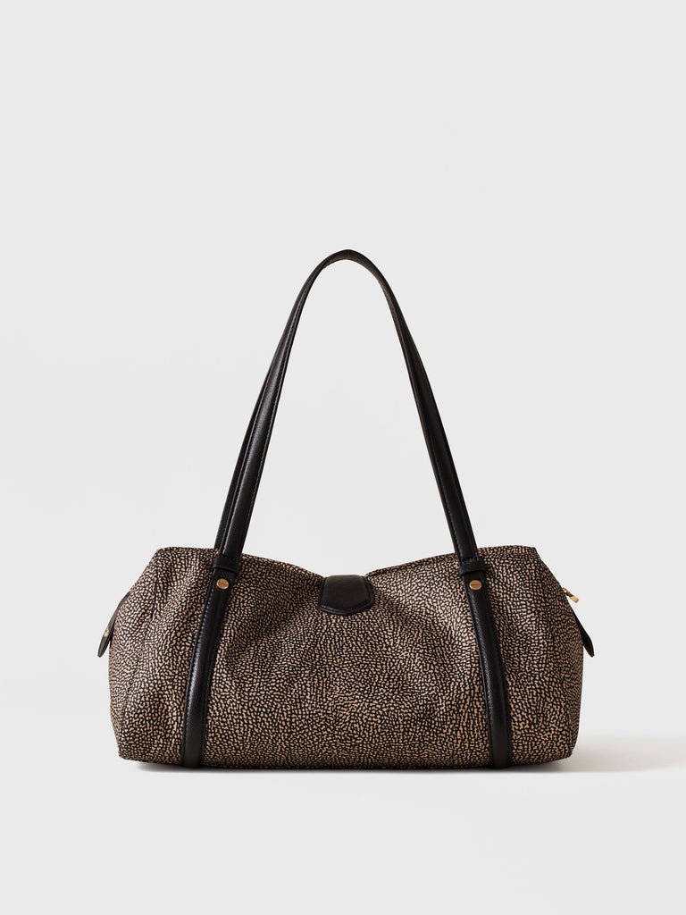 Op Recyled fabric and Leather Shoulder bag - POCHE BOWLER BAG MEDIUM - Borbonese