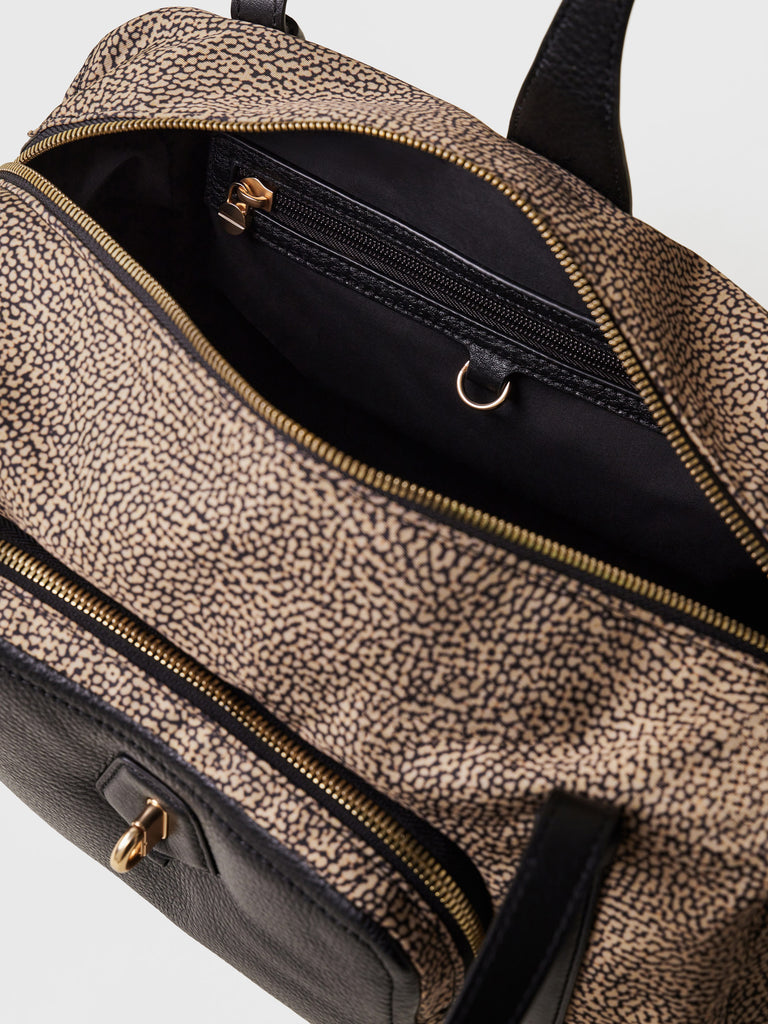 Borsa a spalla in tessuto riciclato Op e Pelle - POCHE BAULETTO MEDIUM - Borbonese