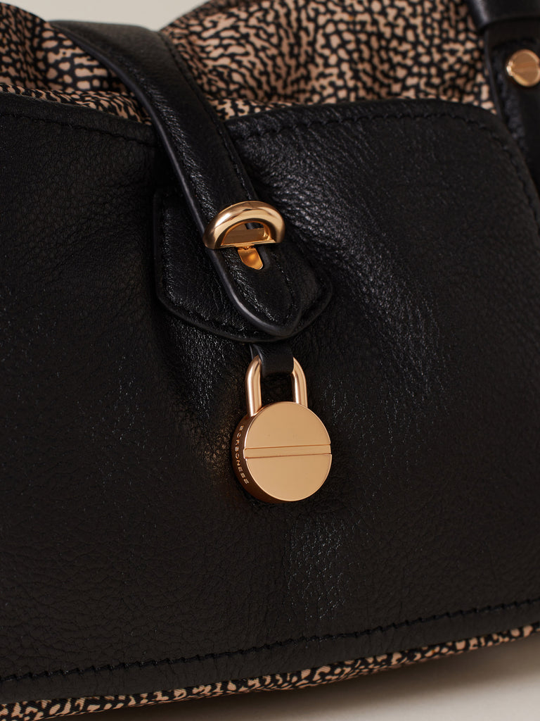 Op Recyled fabric and Leather Shoulder bag - POCHE BOWLER BAG MEDIUM - Borbonese