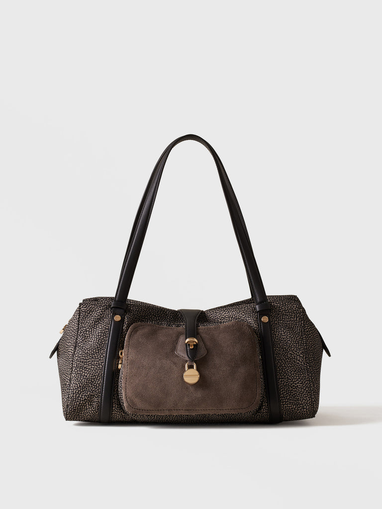Borsa a spalla in tessuto riciclato Op e Pelle - POCHE BAULETTO MEDIUM - Borbonese