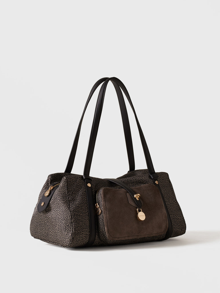 Borsa a spalla in tessuto riciclato Op e Pelle - POCHE BAULETTO MEDIUM - Borbonese