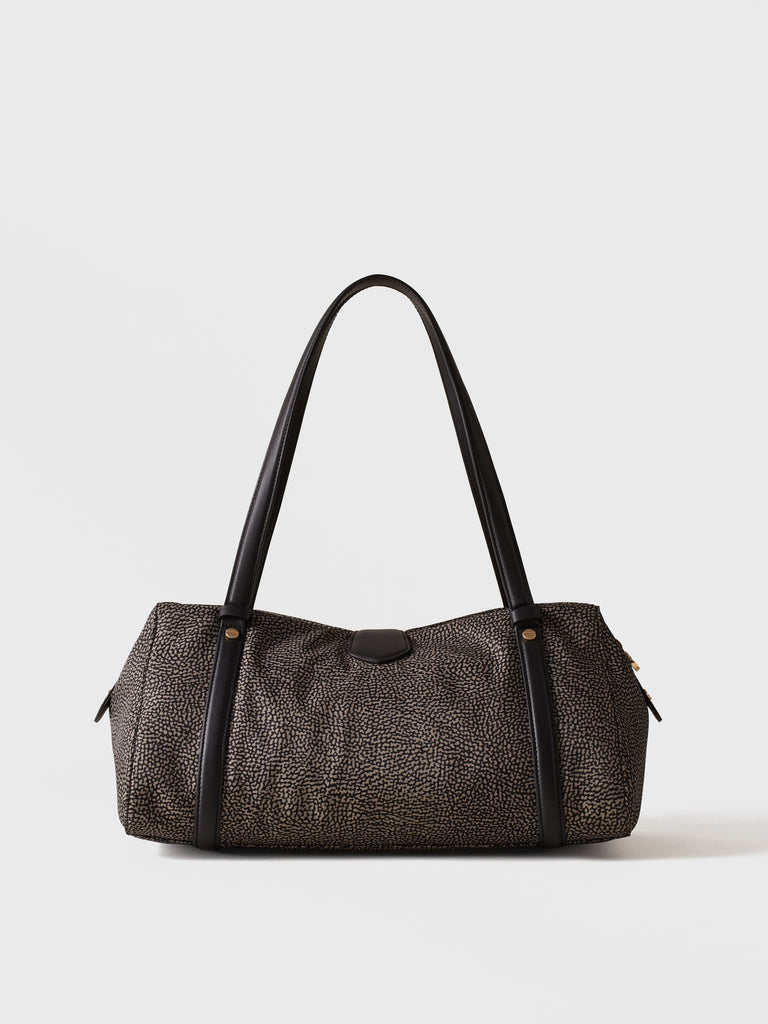 Borsa a spalla in tessuto riciclato Op e Pelle - POCHE BAULETTO MEDIUM - Borbonese