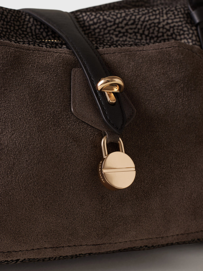Borsa a spalla in tessuto riciclato Op e Pelle - POCHE BAULETTO MEDIUM - Borbonese