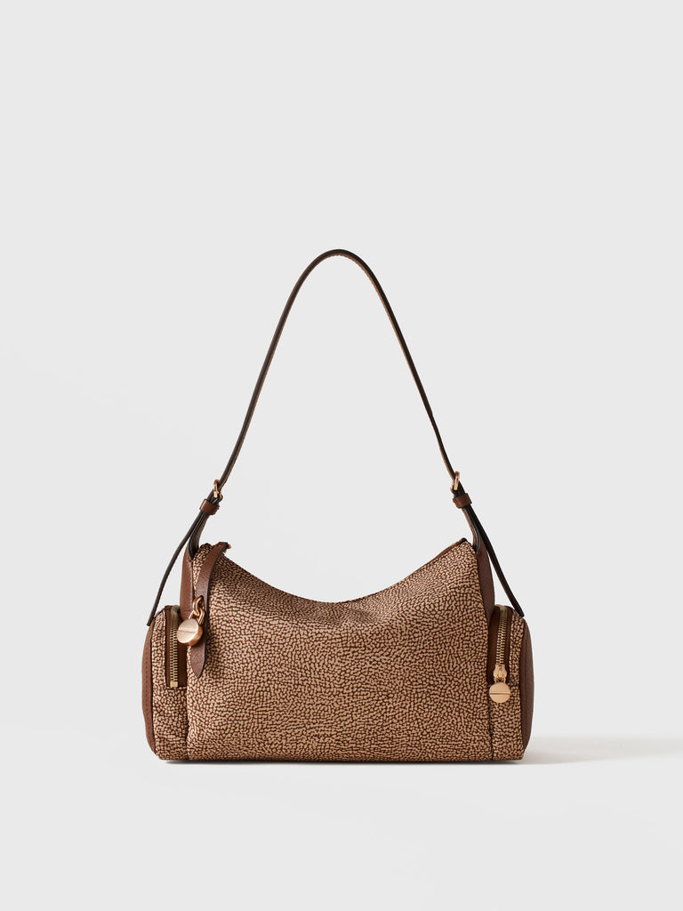 Borsa a spalla in tessuto riciclato Op e Pelle - POCHE BORSA HOBO MEDIUM - Borbonese