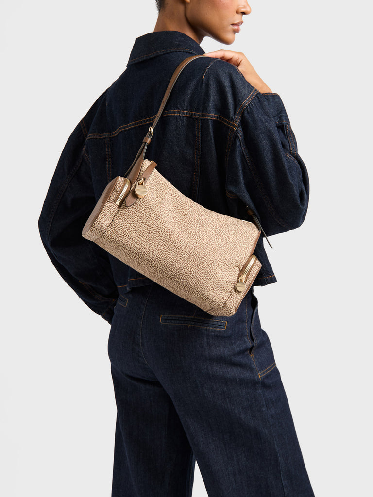 Borsa a spalla in tessuto riciclato Op e Pelle - POCHE BORSA HOBO MEDIUM - Borbonese