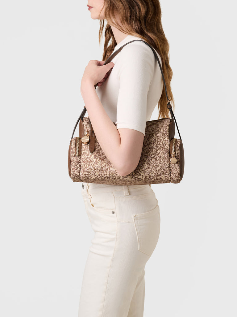Op Recyled fabric and Leather Shoulder bag - POCHE HOBO BAG MEDIUM - Borbonese